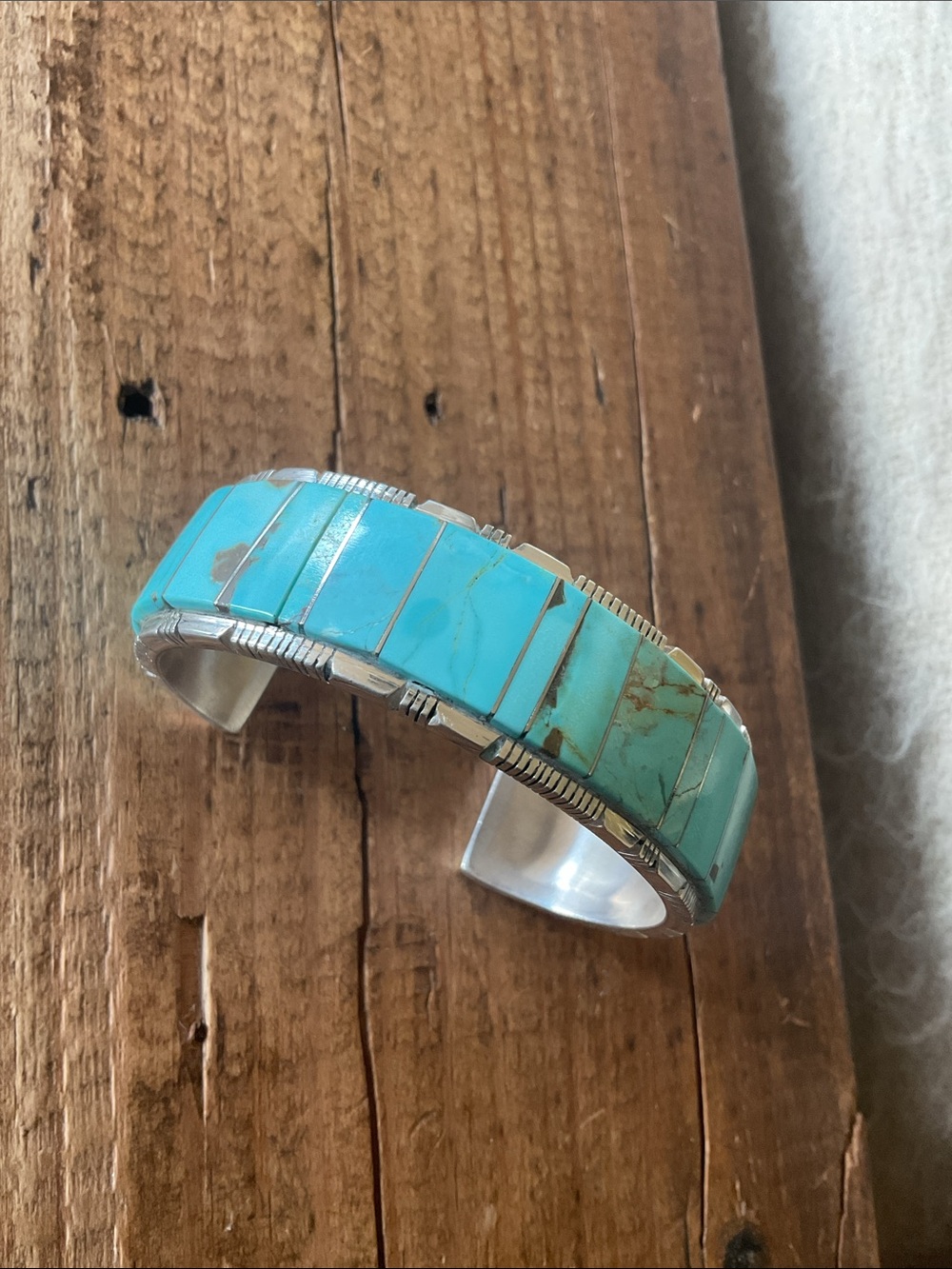 Native Turquoise Inlay Cuff Bracelet - Picture 2 of 6